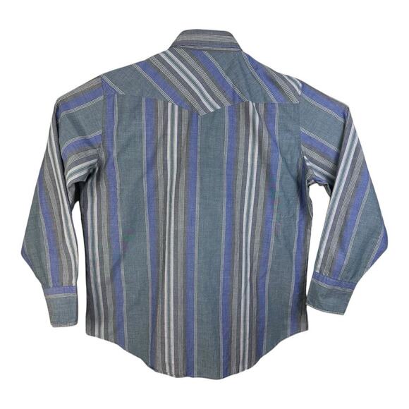 Dickies Men’s Pearl Snap Western Long Sleeve Striped Shirt Large Purple Denim - Picture 6 of 13